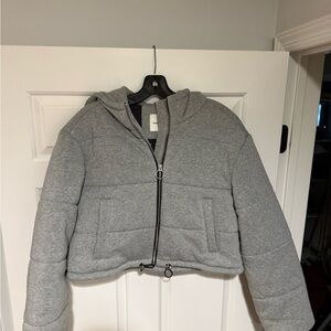 Women's Gray Puffer Jacket with Hood